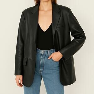 ZARA Women’s XS Faux Leather Blazer Black Longline Oversized One Button